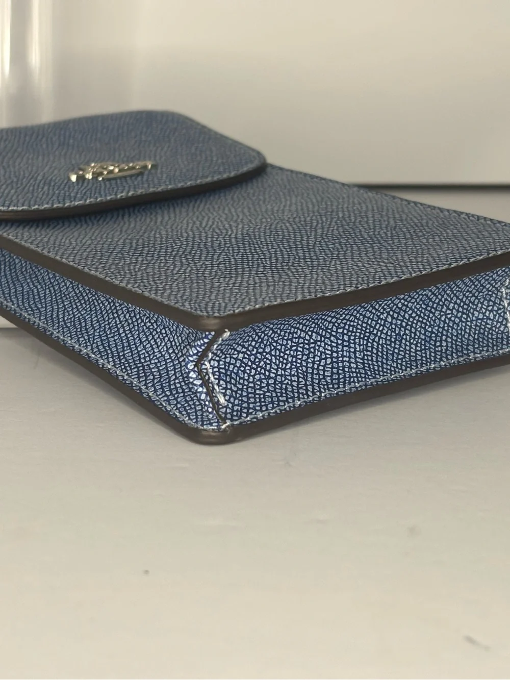 Coach Light Blue Leather Phone Crossbody with Silver Chain